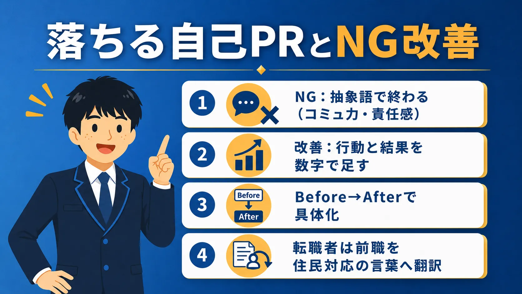 落ちる自己PRとNG改善（公務員 自己PR 例文）