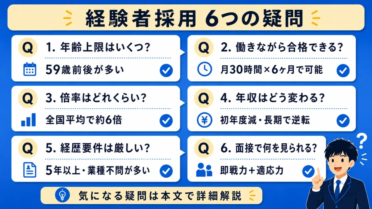 よくある質問の図解(公務員 経験者採用・倍率は全国平均で約6倍)