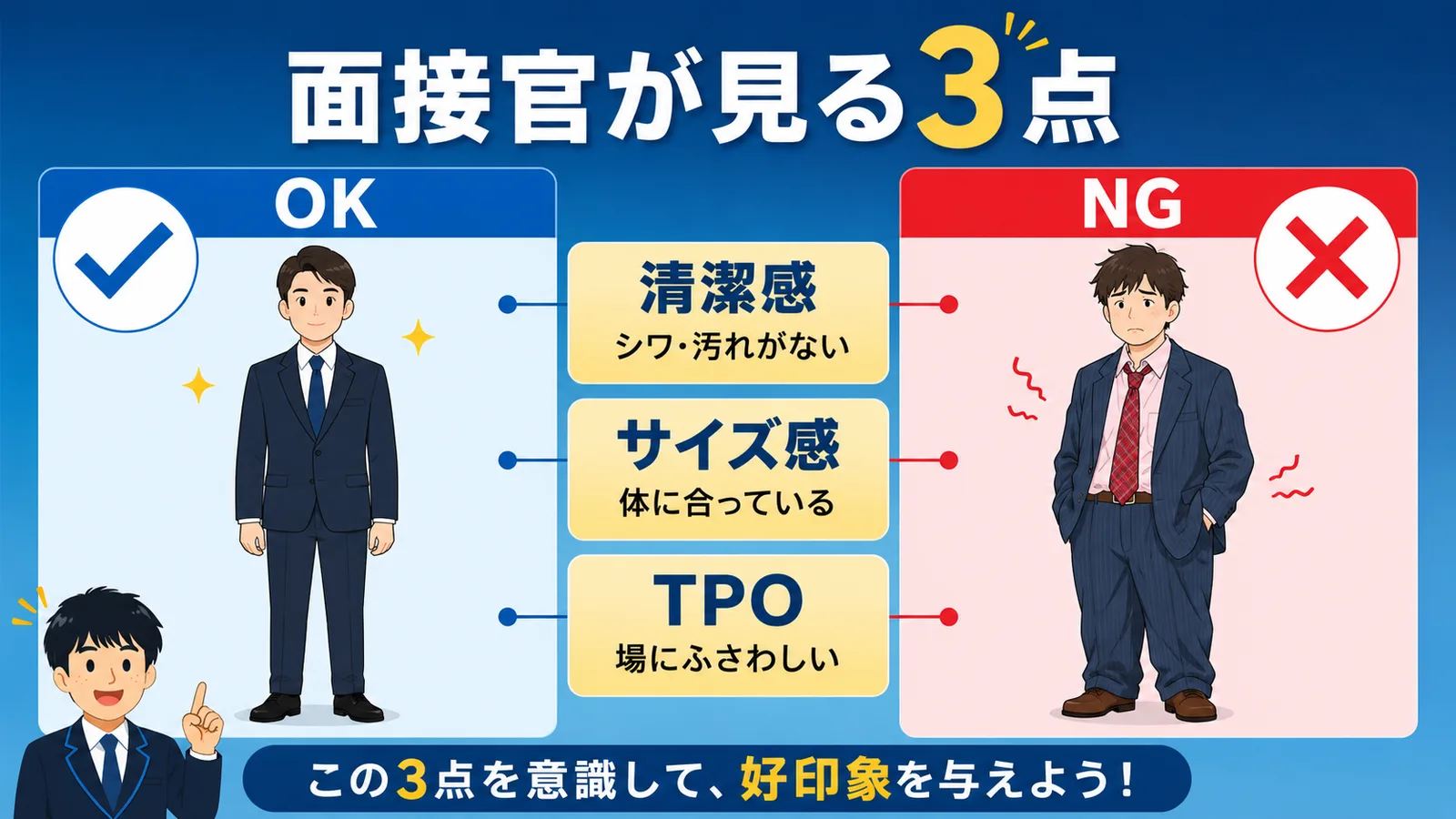 面接官が見る3点(清潔感・サイズ感・TPO)のOK/NG比較|公務員 面接 服装