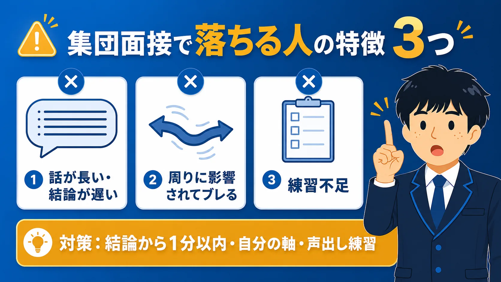 集団面接で落ちる人の特徴（公務員 集団面接／流れ・マナー・質問例・落ちる）